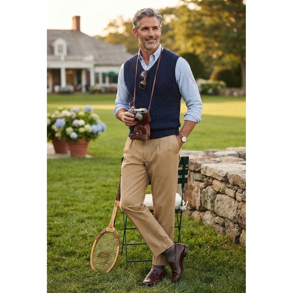 Polo Ralph Lauren Andrew Pant Mens 46x34 Tan Khaki Pleated Chino Cotton Big Tall
